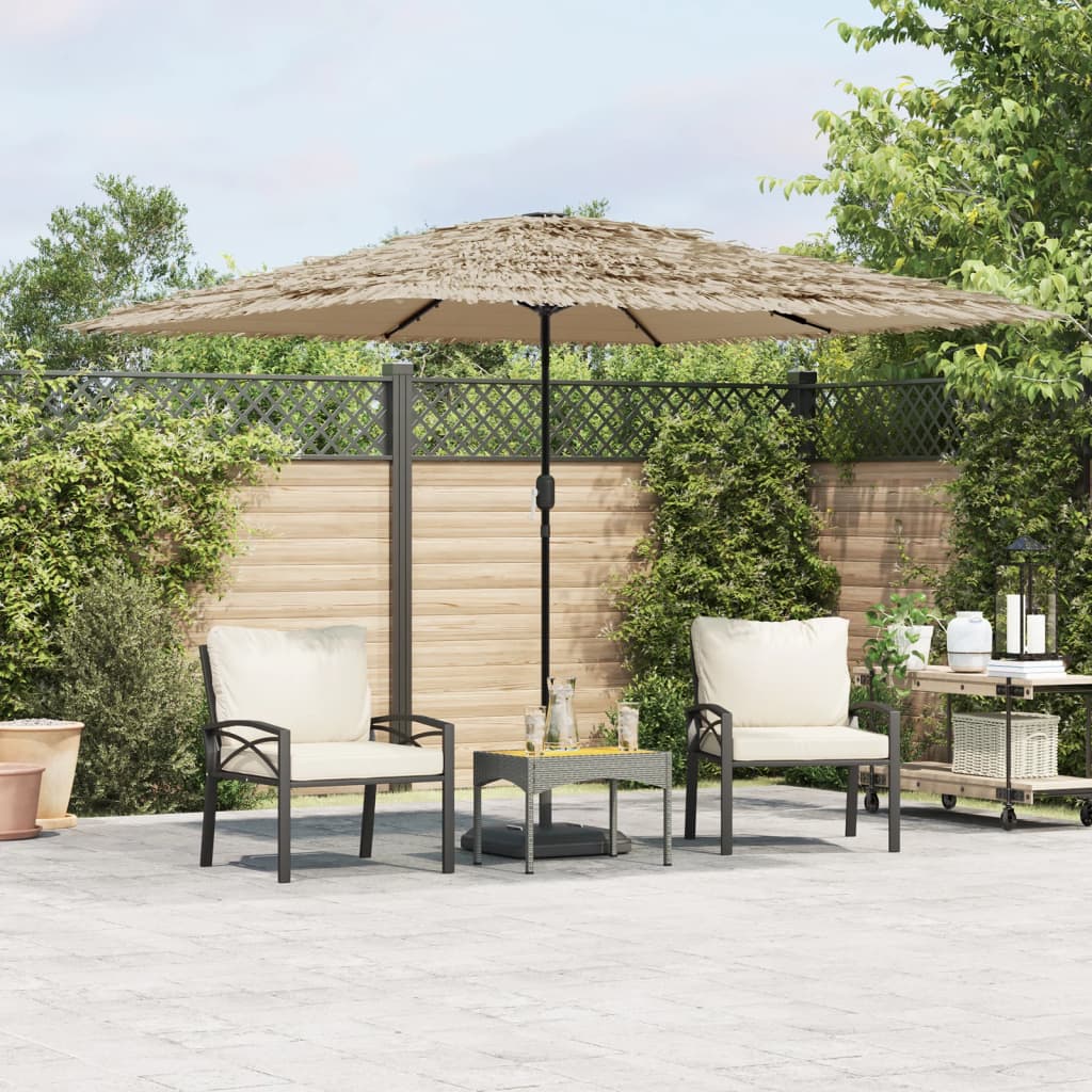 Garden Parasol with LEDs and Steel Pole Brown 290x290x238 cm