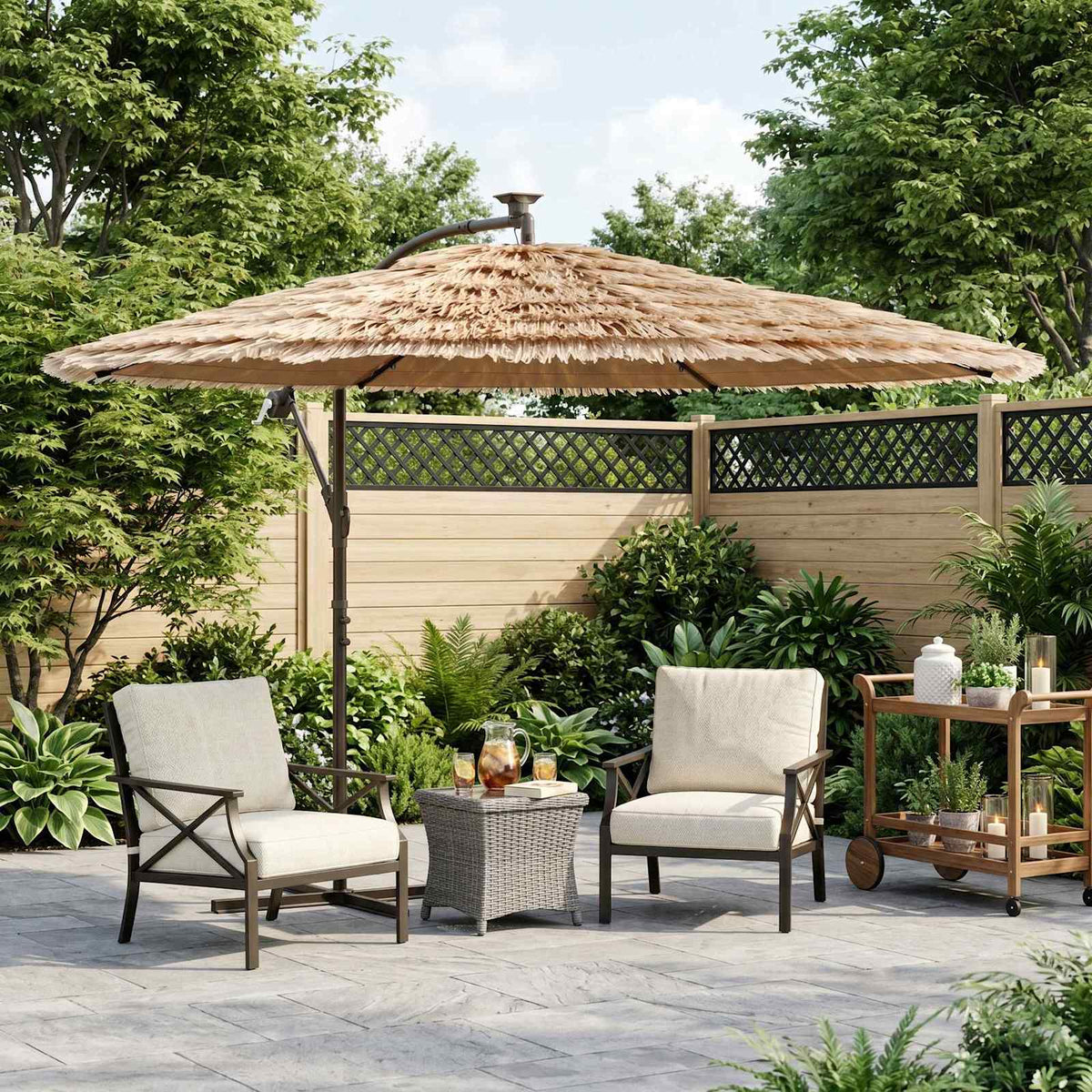 Garden Parasol with LEDs and Steel Pole Brown 290x290x238 cm
