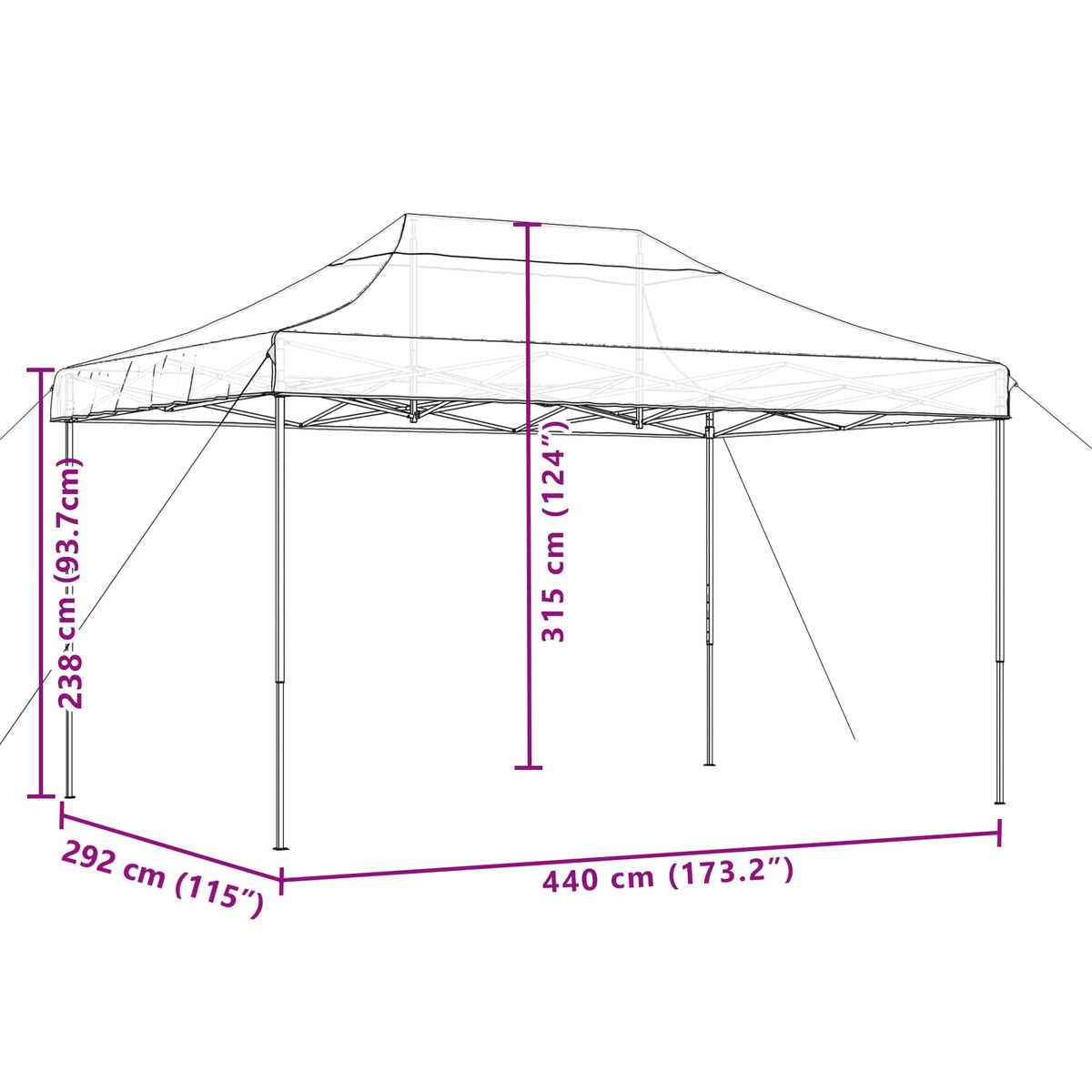 Foldable Party Tent Pop-Up Black 440x292x315 cm