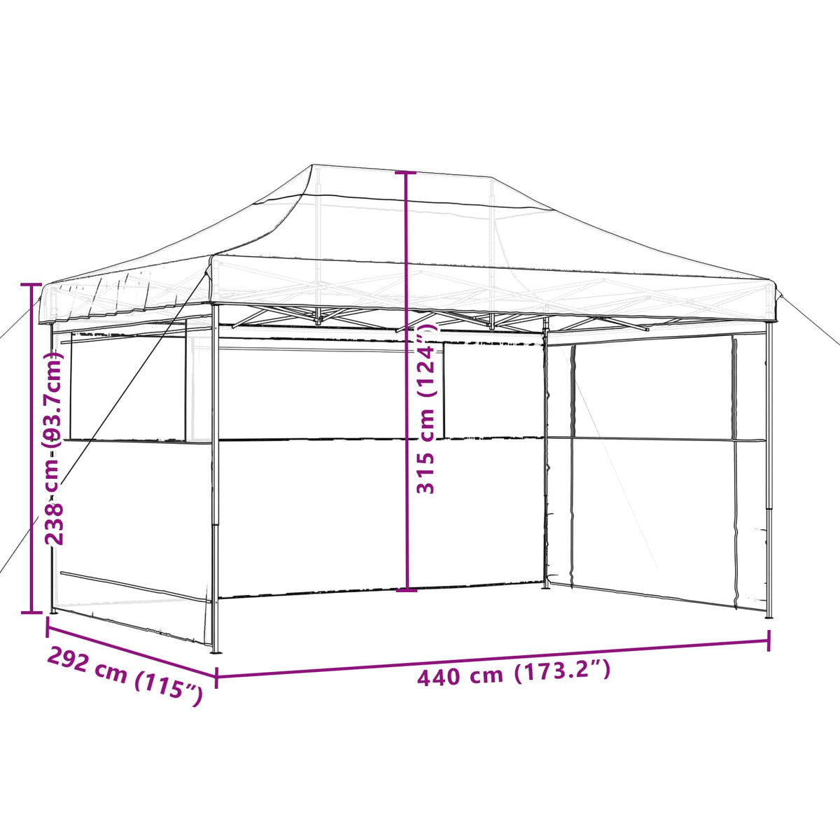 Foldable Party Tent Pop-Up with 3 Sidewalls Brown