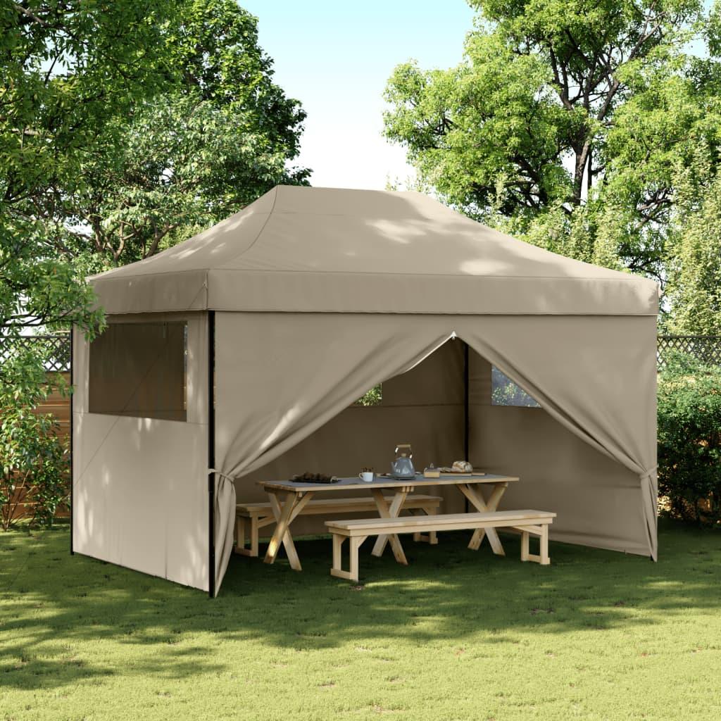 Foldable Party Tent Pop-Up with 4 Sidewalls Taupe