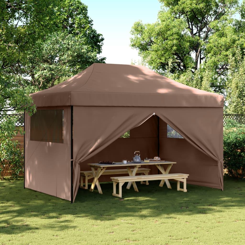 Foldable Party Tent Pop-Up with 4 Sidewalls Brown