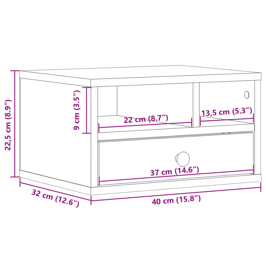Printer Stand White 40x32x22.5 cm Engineered Wood