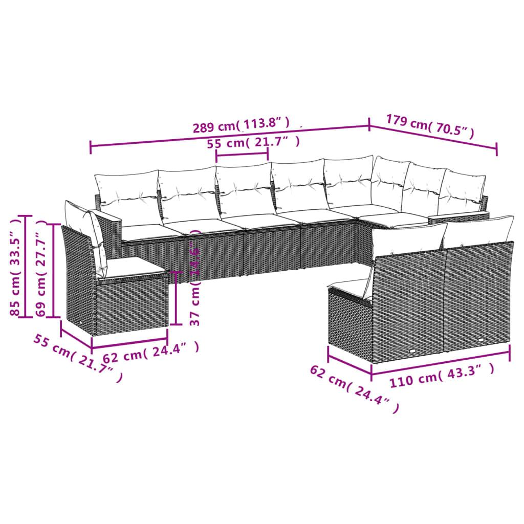 10 Piece Garden Sofa Set with Cushions Mix Beige Poly Rattan