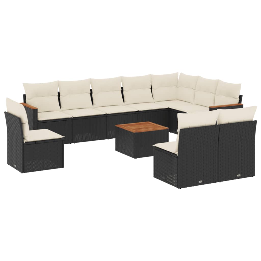 11 Piece Garden Sofa Set with Cushions Black Poly Rattan