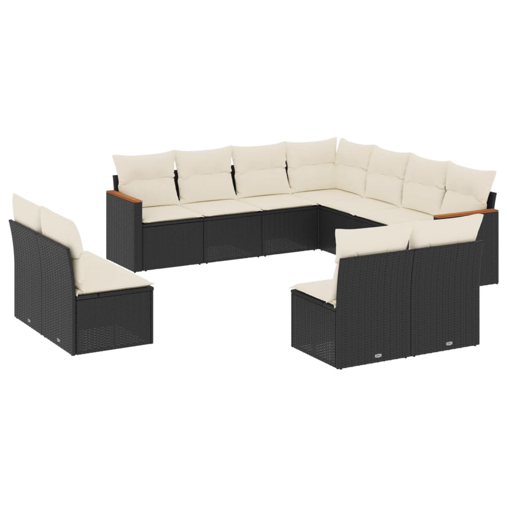 11 Piece Garden Sofa Set with Cushions Black Poly Rattan