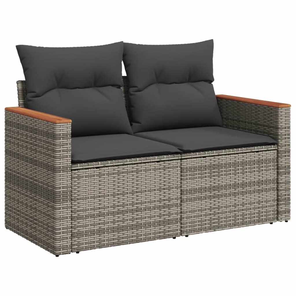 10 Piece Garden Sofa Set with Cushions Grey Poly Rattan