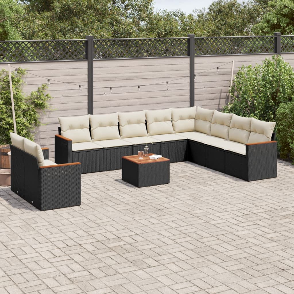 11 Piece Garden Sofa Set with Cushions Black Poly Rattan