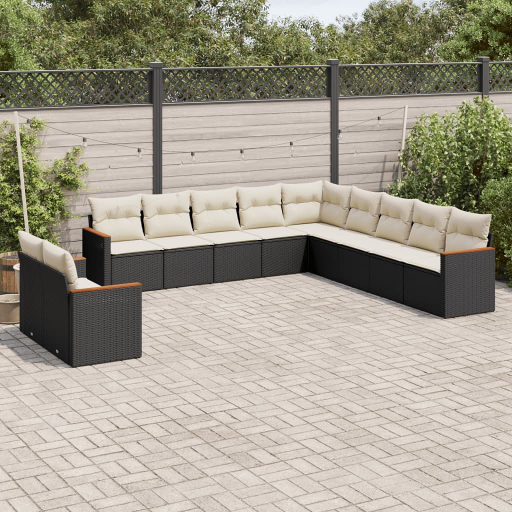 11 Piece Garden Sofa Set with Cushions Black Poly Rattan