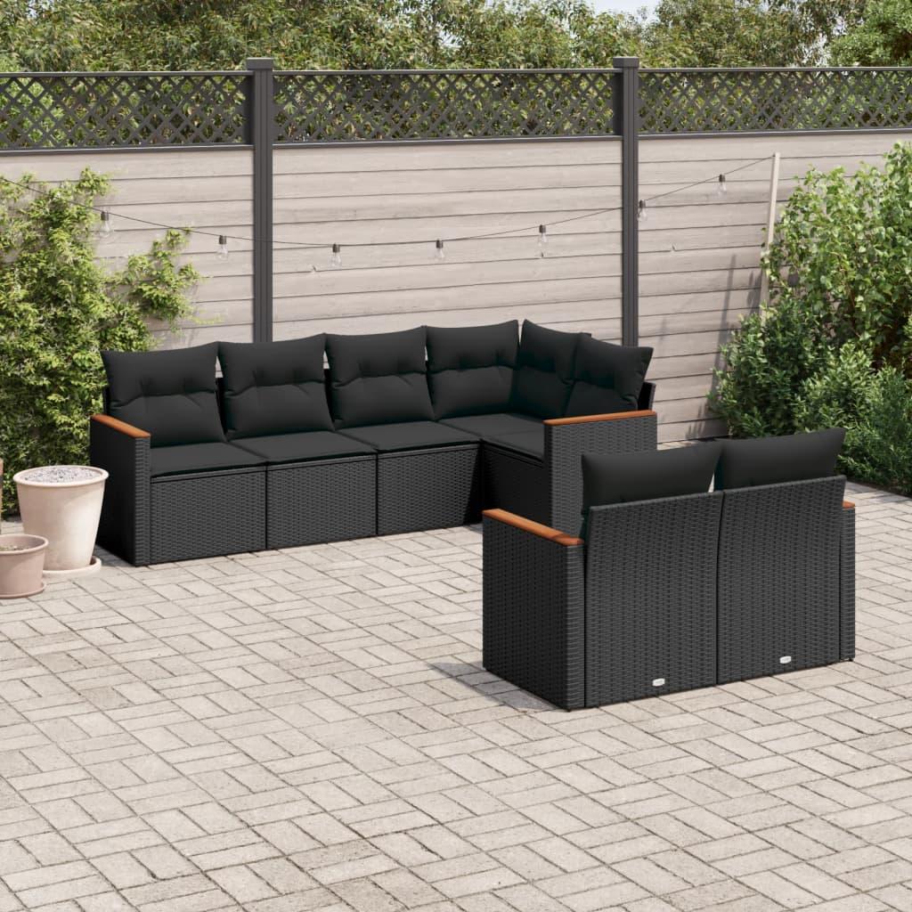 7 Piece Garden Sofa Set with Cushions Black Poly Rattan