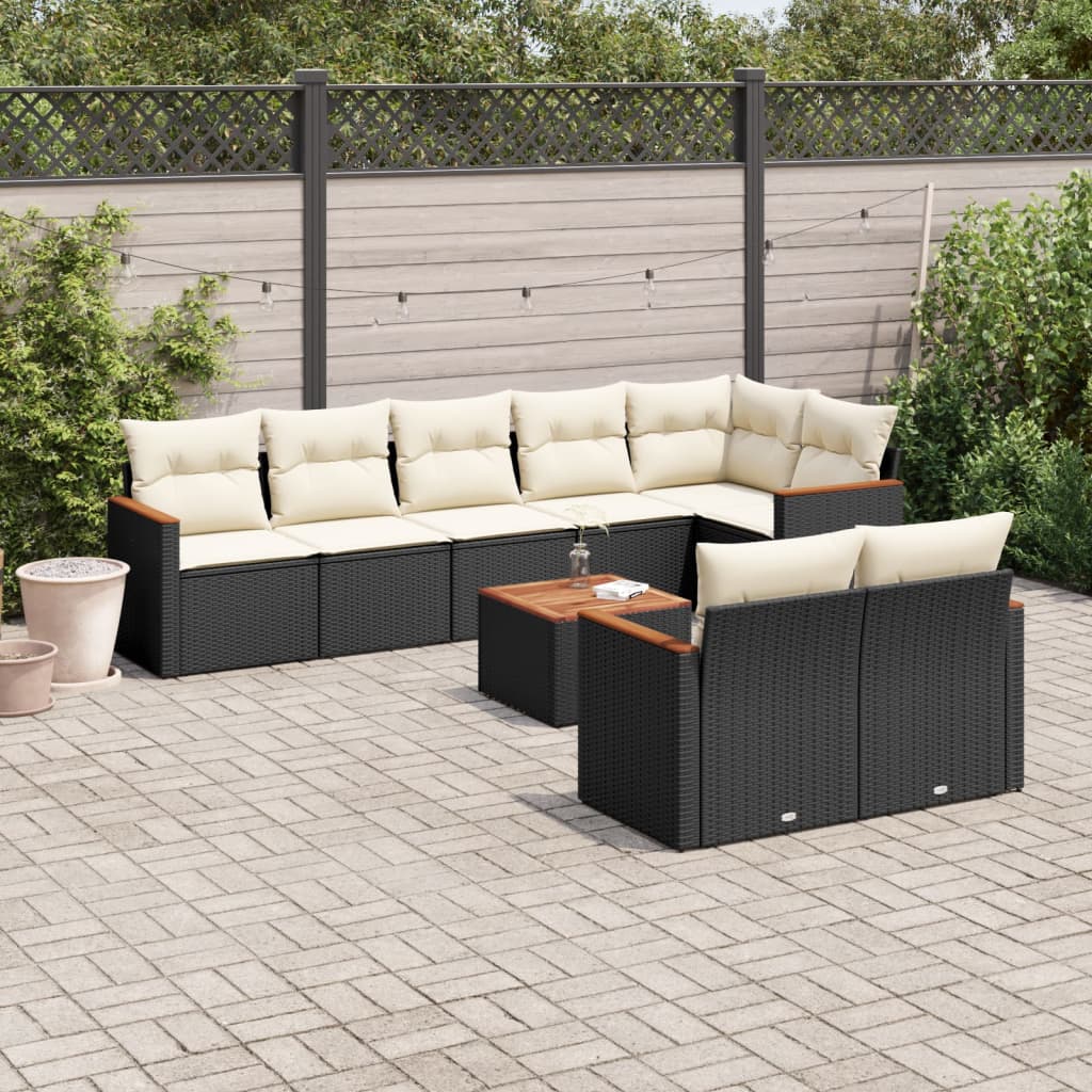 9 Piece Garden Sofa Set with Cushions Black Poly Rattan