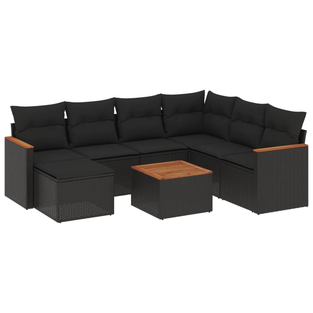 8 Piece Garden Sofa Set with Cushions Black Poly Rattan