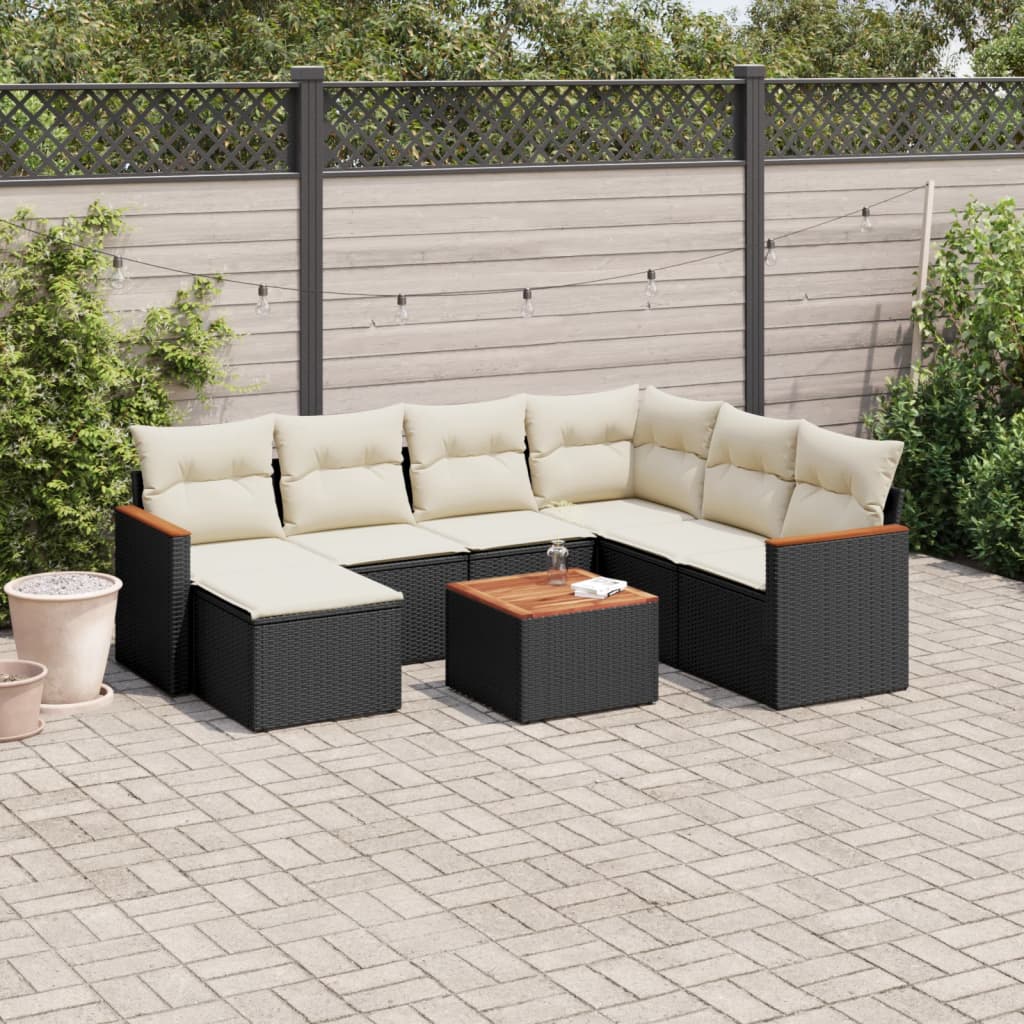 8 Piece Garden Sofa Set with Cushions Black Poly Rattan