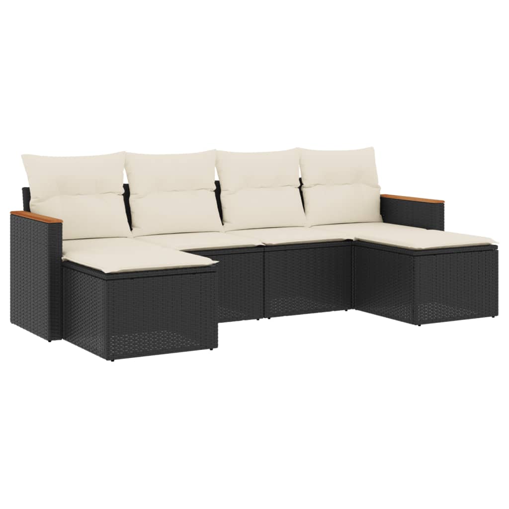 6 Piece Garden Sofa Set with Cushions Black Poly Rattan