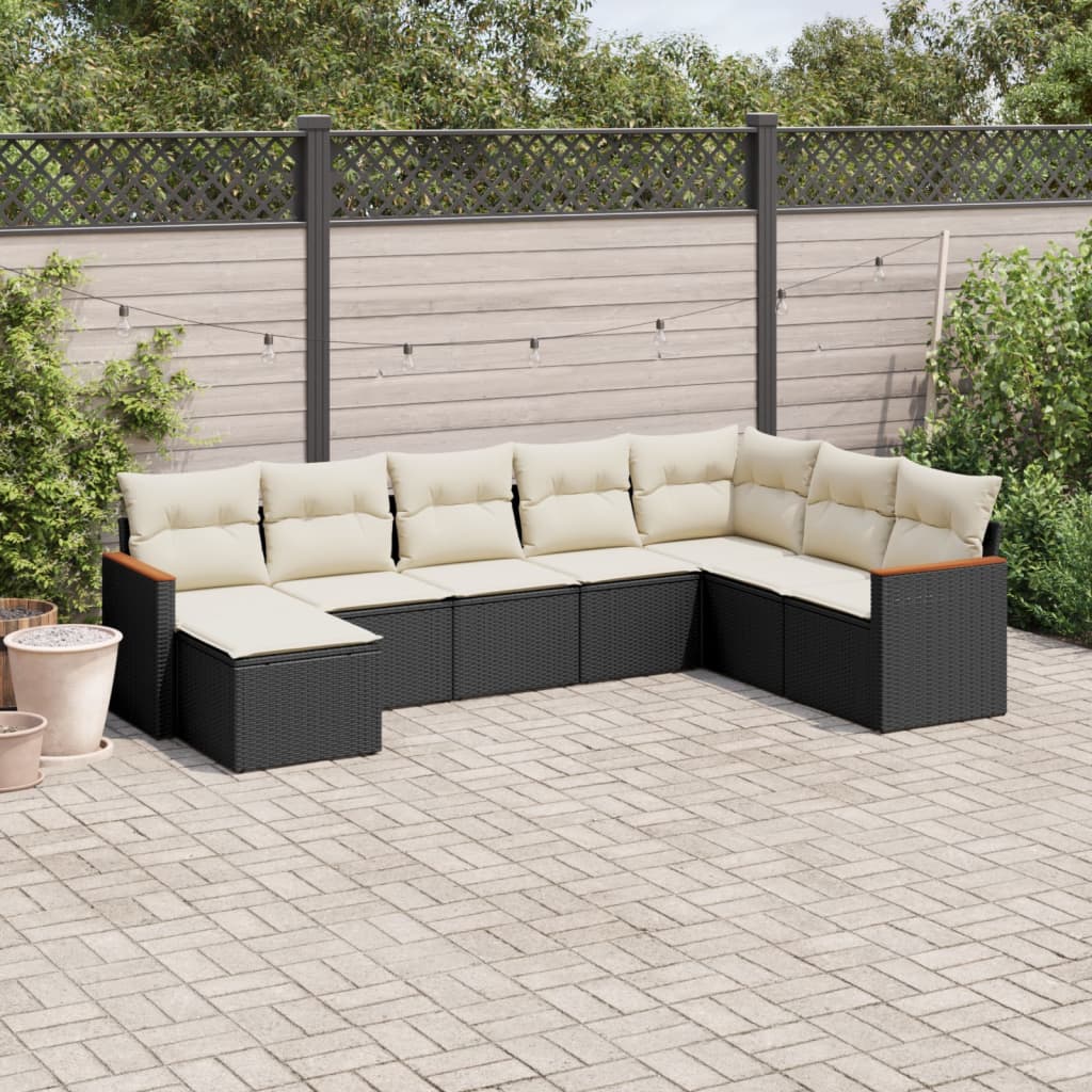 8 Piece Garden Sofa Set with Cushions Black Poly Rattan