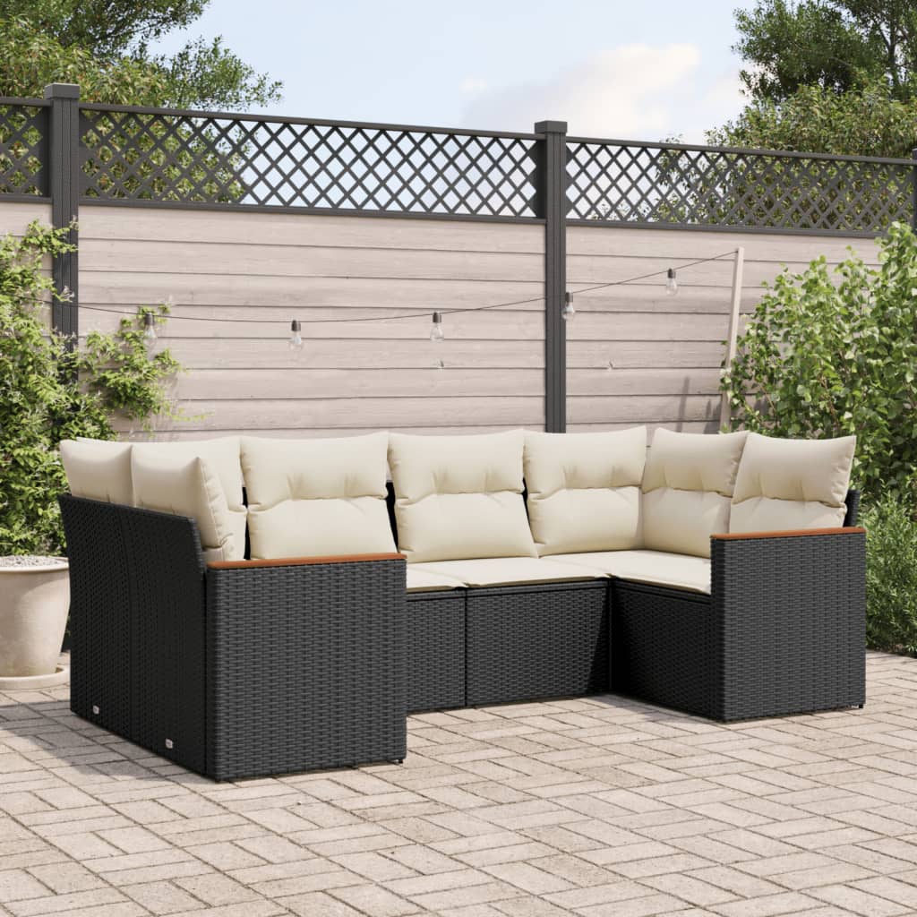 6 Piece Garden Sofa Set with Cushions Black Poly Rattan