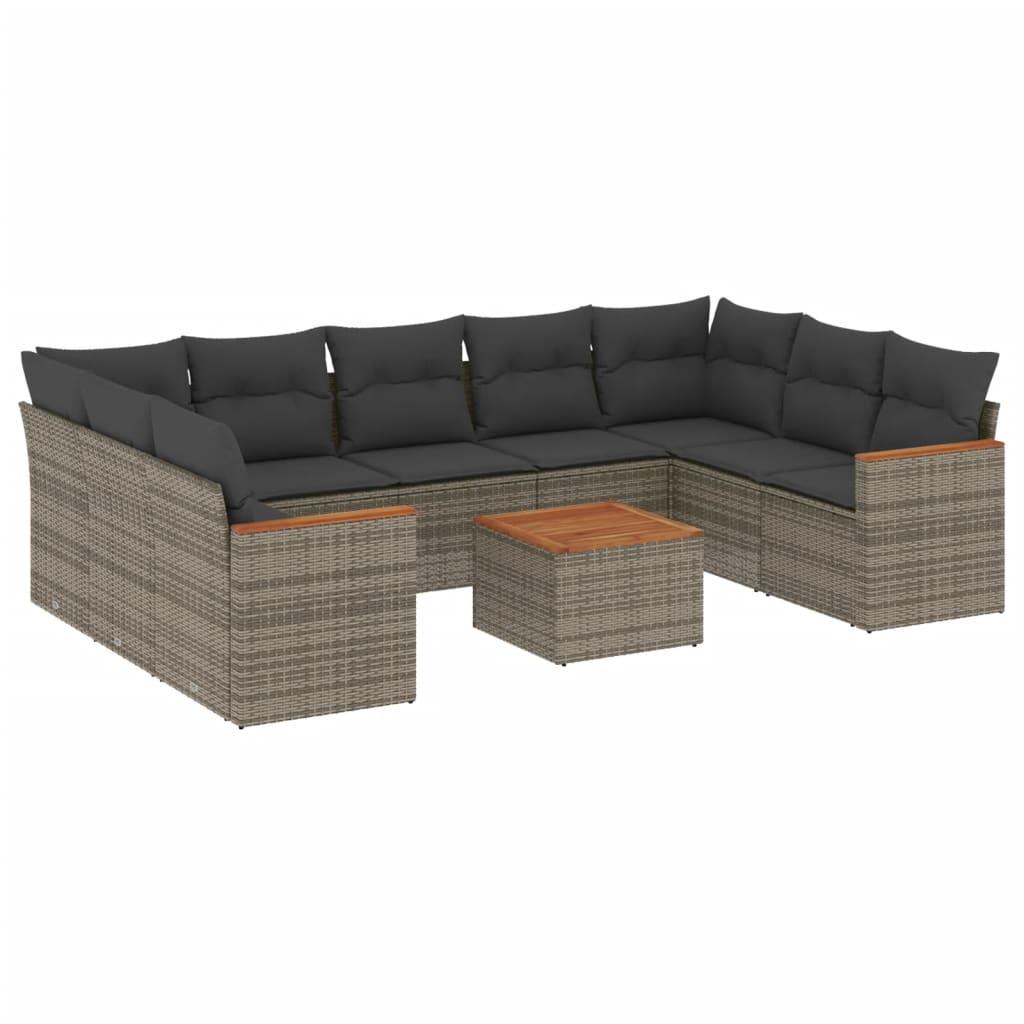 10 Piece Garden Sofa Set with Cushions Grey Poly Rattan