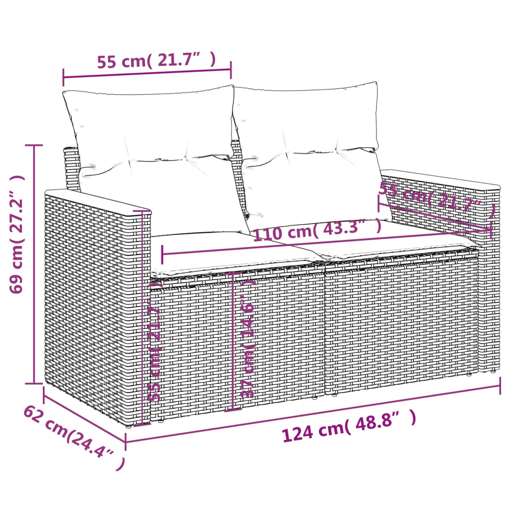 10 Piece Garden Sofa Set with Cushions Black Poly Rattan