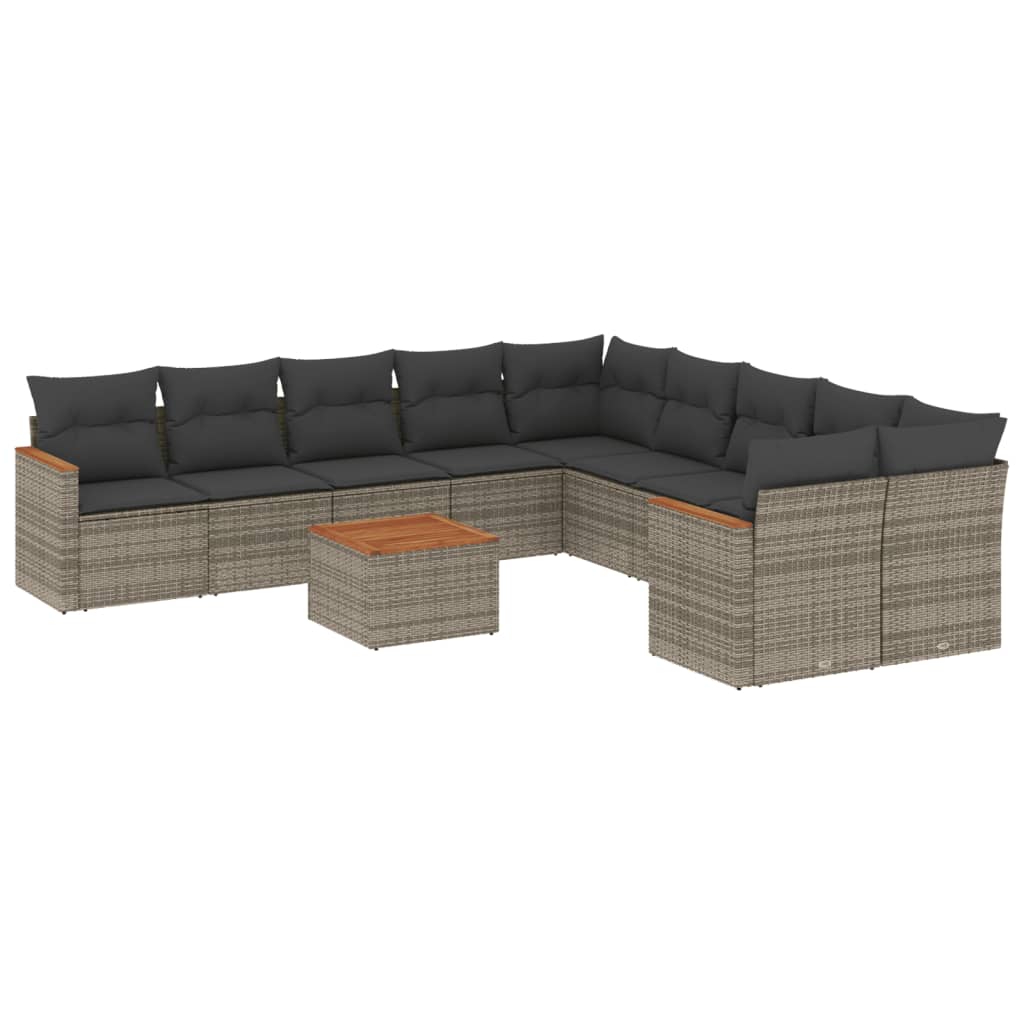 11 Piece Garden Sofa Set with Cushions Grey Poly Rattan