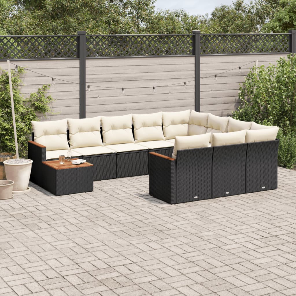 11 Piece Garden Sofa Set with Cushions Black Poly Rattan