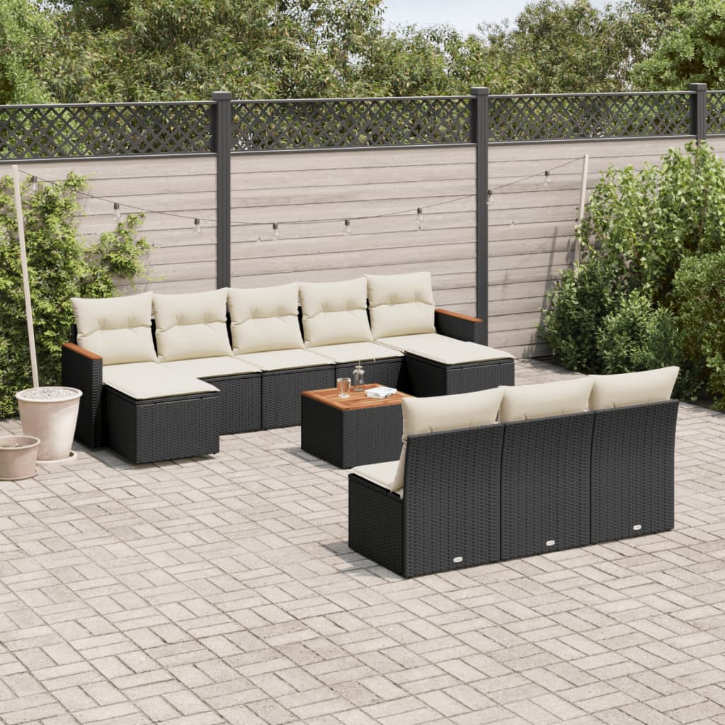 11 Piece Garden Sofa Set with Cushions Black Poly Rattan