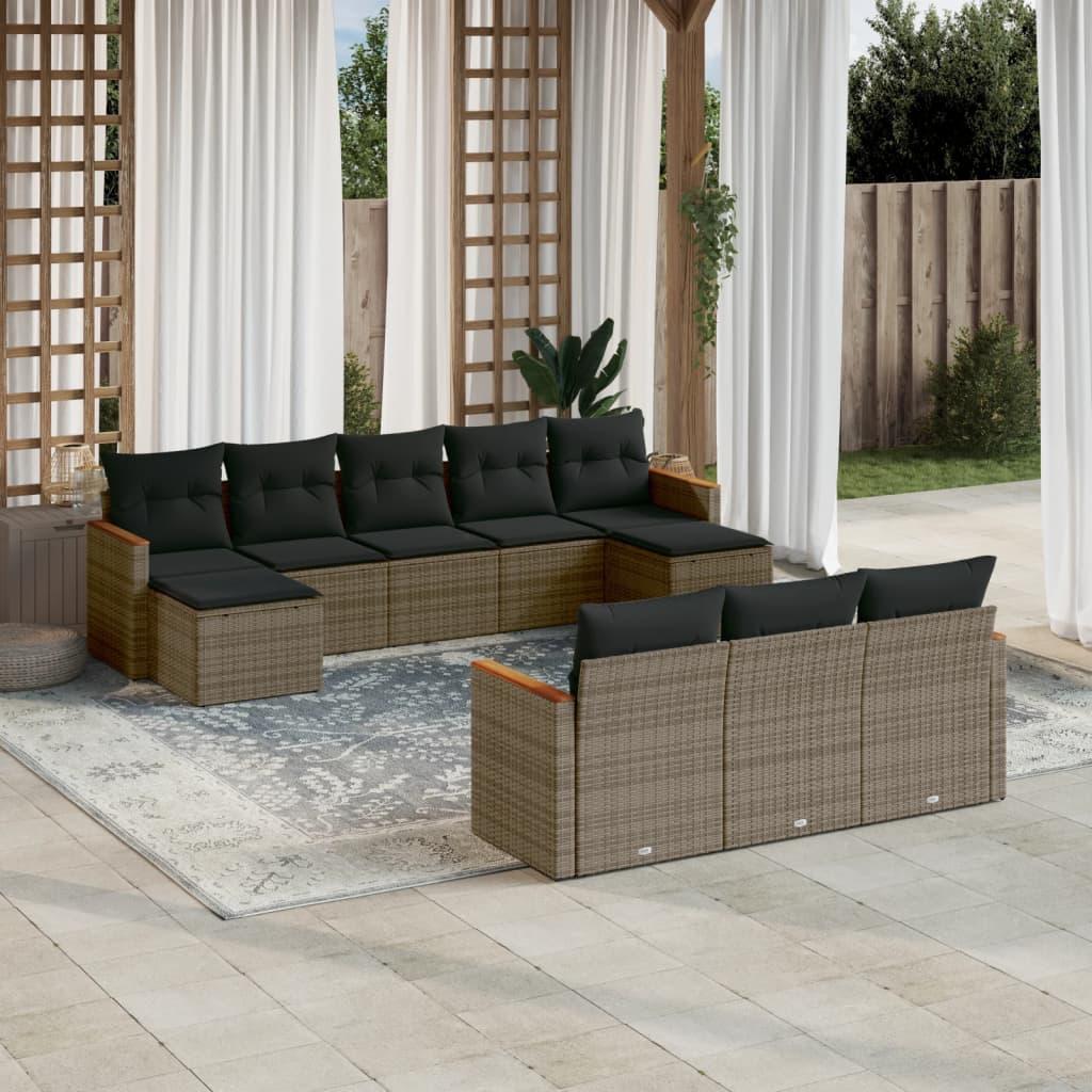 10 Piece Garden Sofa Set with Cushions Grey Poly Rattan