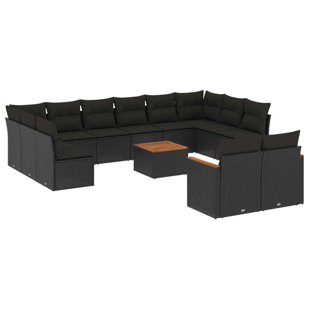 13 Piece Garden Sofa Set with Cushions Black Poly Rattan