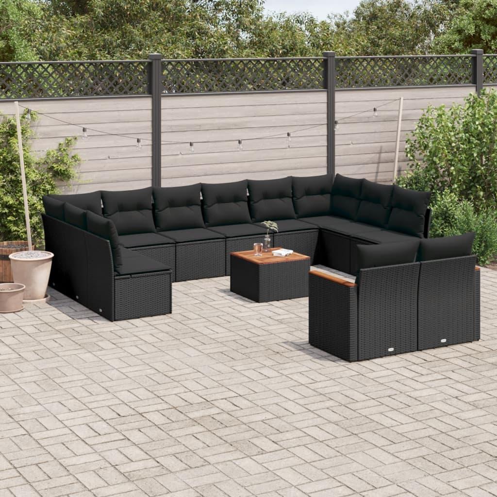 13 Piece Garden Sofa Set with Cushions Black Poly Rattan