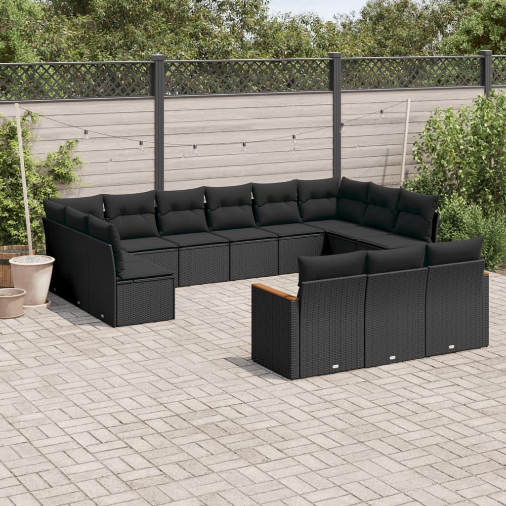 13 Piece Garden Sofa Set with Cushions Black Poly Rattan