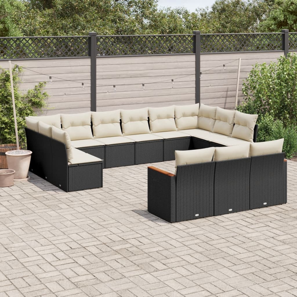 13 Piece Garden Sofa Set with Cushions Black Poly Rattan