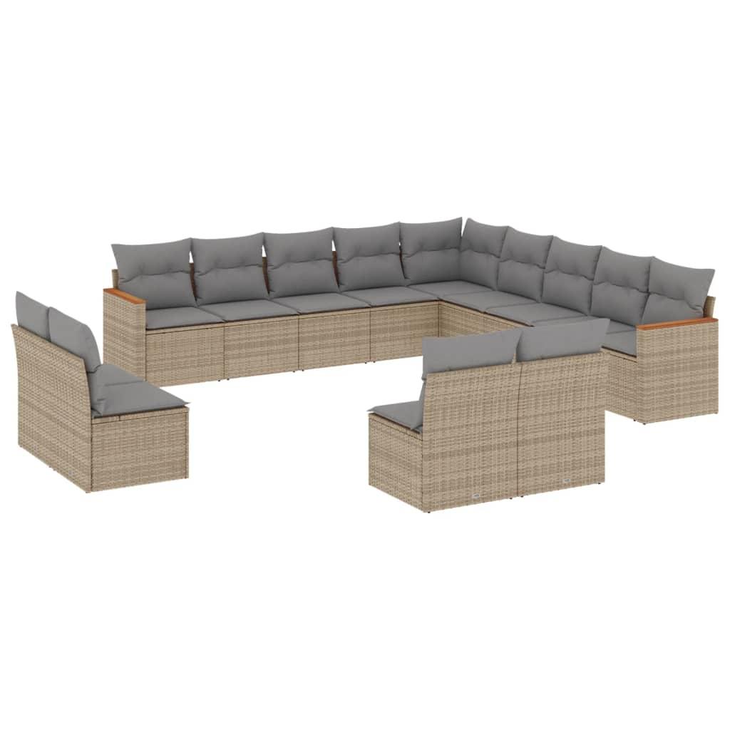 13 Piece Garden Sofa Set with Cushions Mix Beige Poly Rattan
