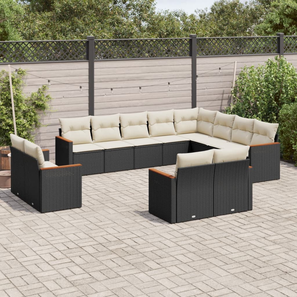 12 Piece Garden Sofa Set with Cushions Black Poly Rattan