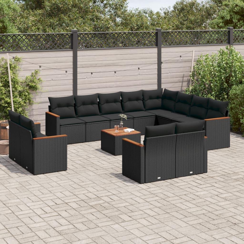 13 Piece Garden Sofa Set with Cushions Black Poly Rattan