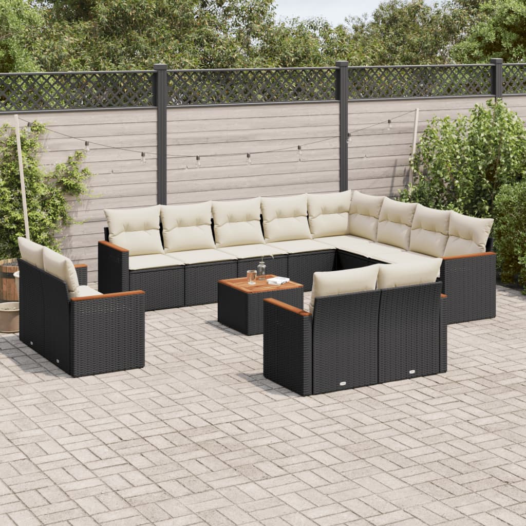 13 Piece Garden Sofa Set with Cushions Black Poly Rattan