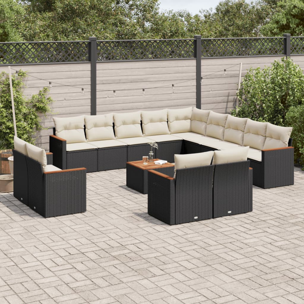 14 Piece Garden Sofa Set with Cushions Black Poly Rattan