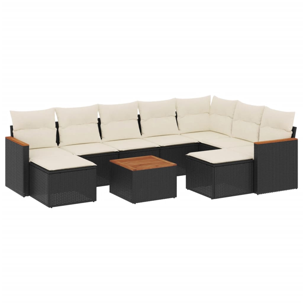 10 Piece Garden Sofa Set with Cushions Black Poly Rattan