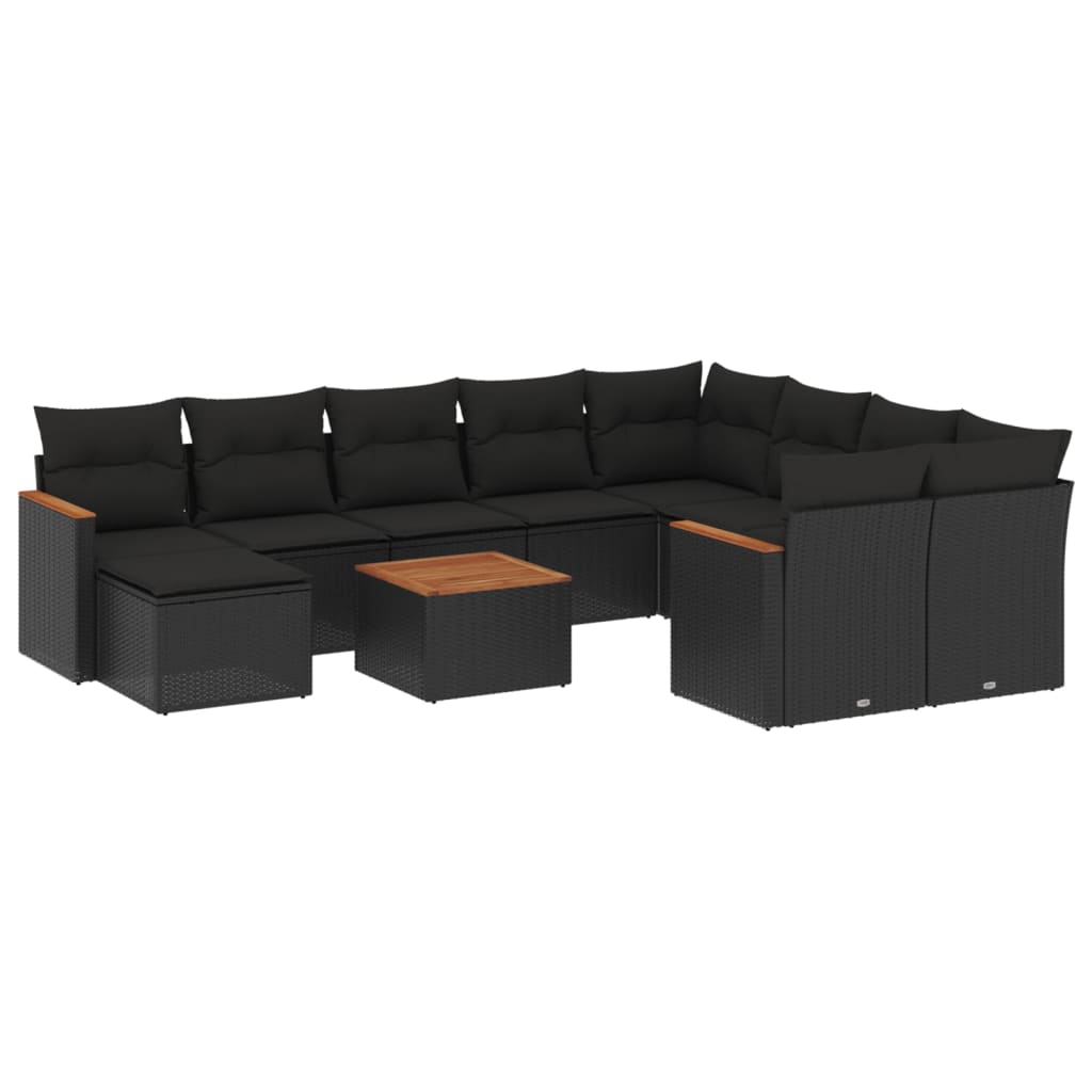 11 Piece Garden Sofa Set with Cushions Black Poly Rattan