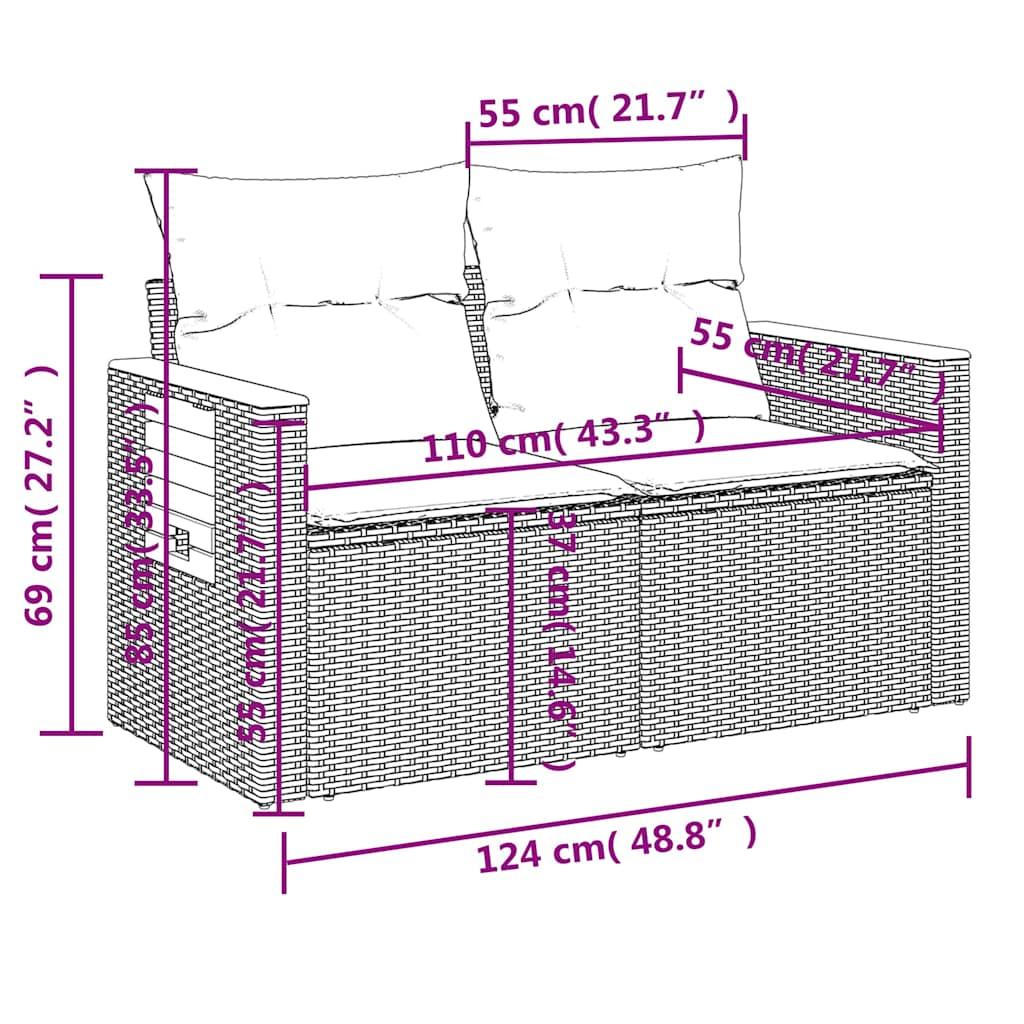 7 Piece Garden Sofa Set with Cushions Beige Poly Rattan