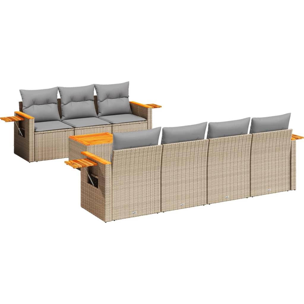 8 Piece Garden Sofa Set with Cushions Beige Poly Rattan