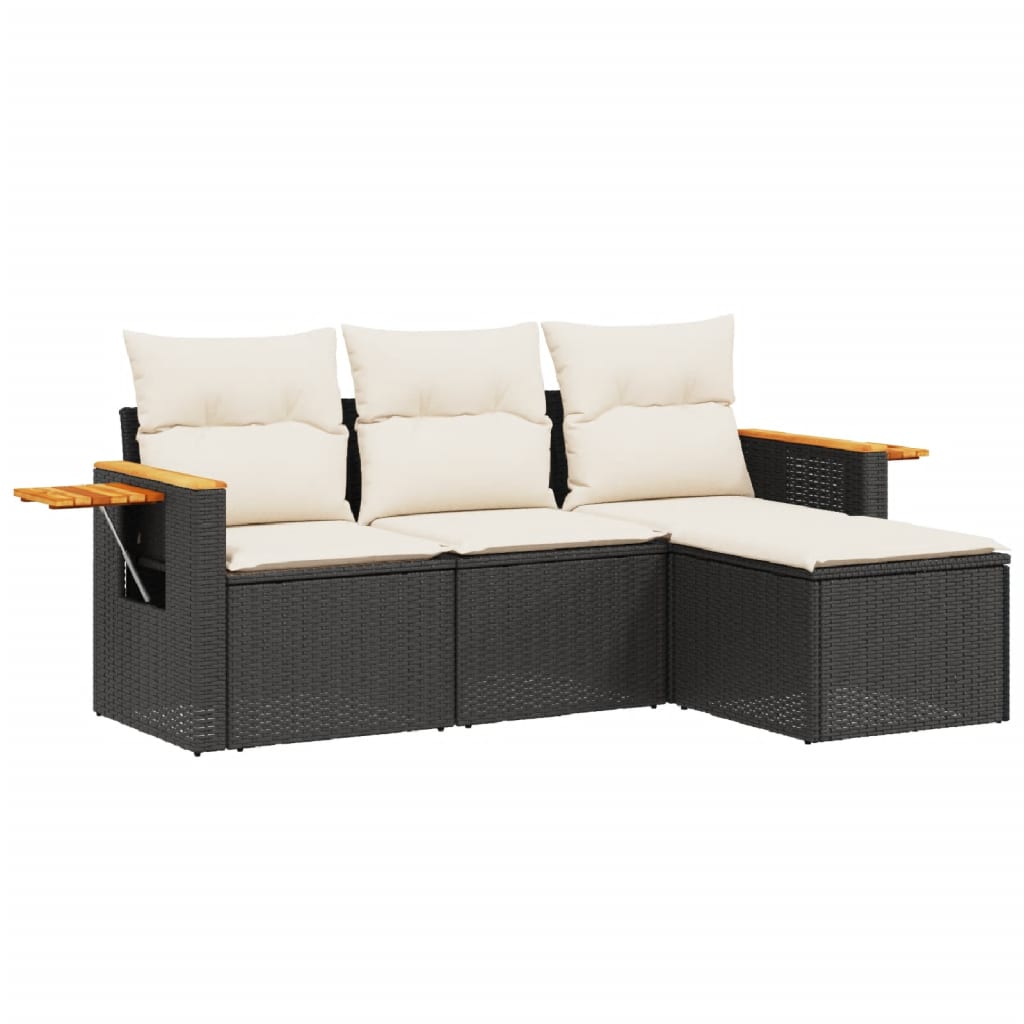 4 Piece Garden Sofa Set with Cushions Black Poly Rattan