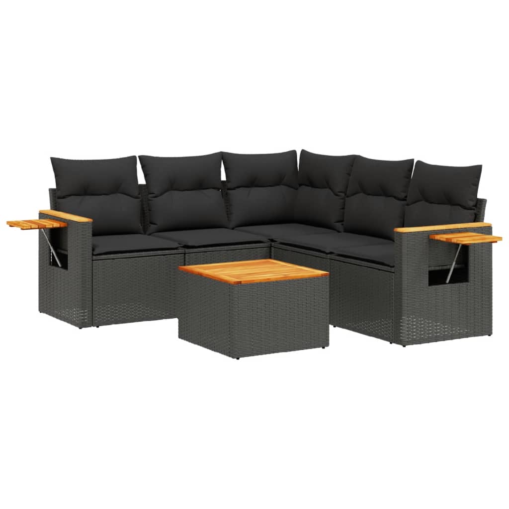 6 Piece Garden Sofa Set with Cushions Black Poly Rattan