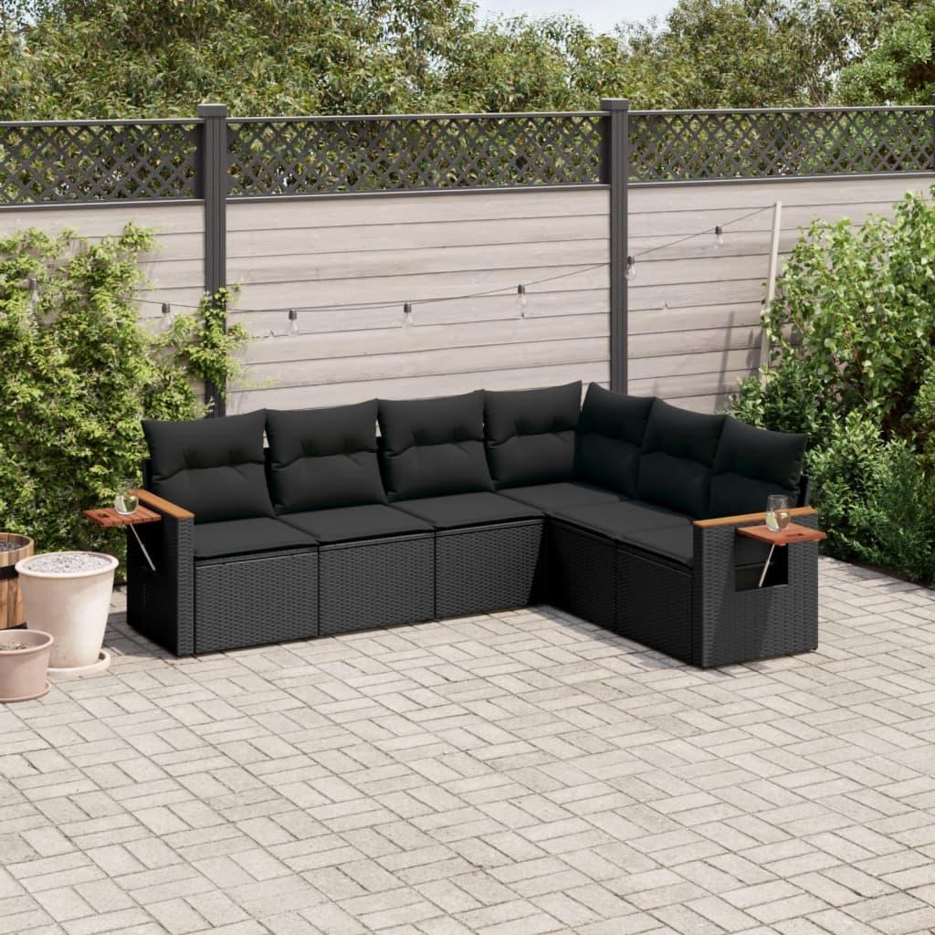 6 Piece Garden Sofa Set with Cushions Black Poly Rattan