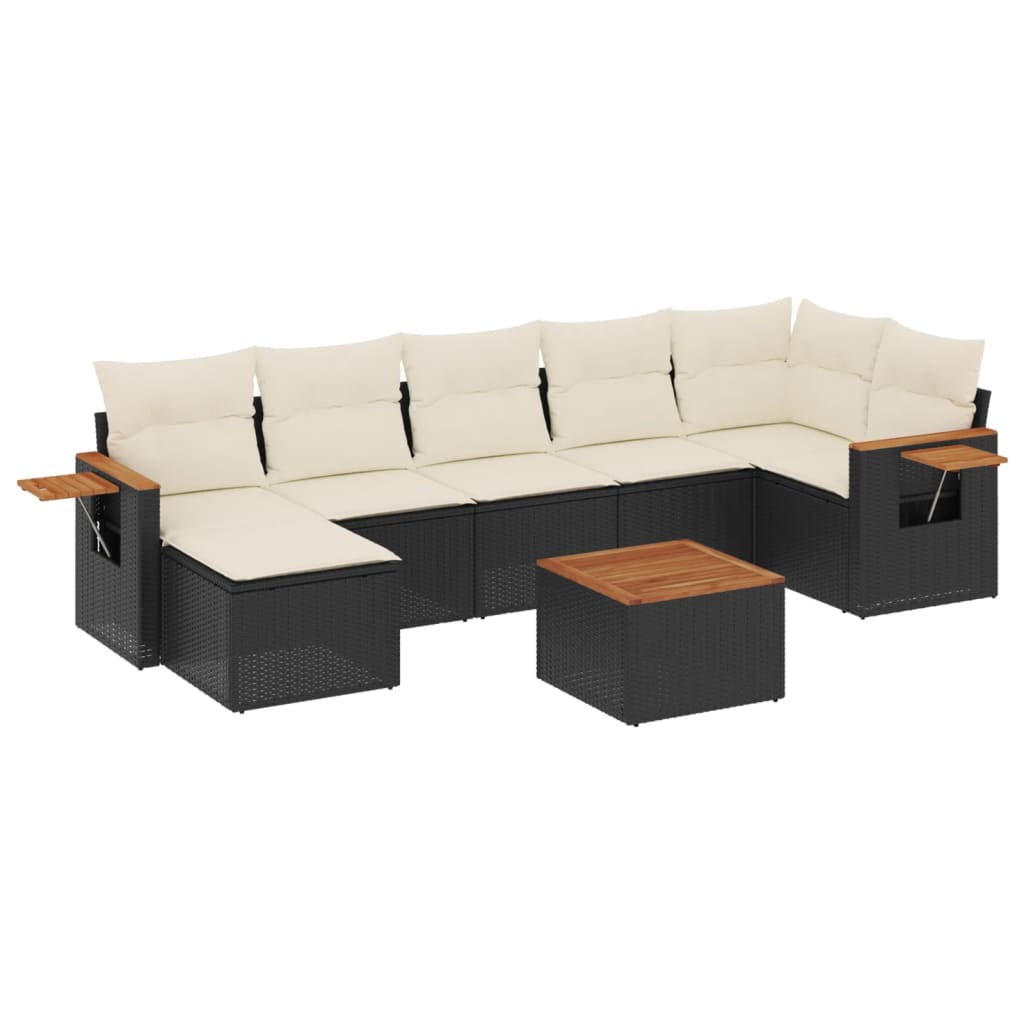 8 Piece Garden Sofa Set with Cushions Black Poly Rattan