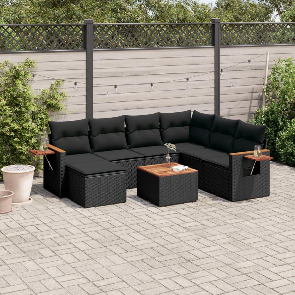 8 Piece Garden Sofa Set with Cushions Black Poly Rattan