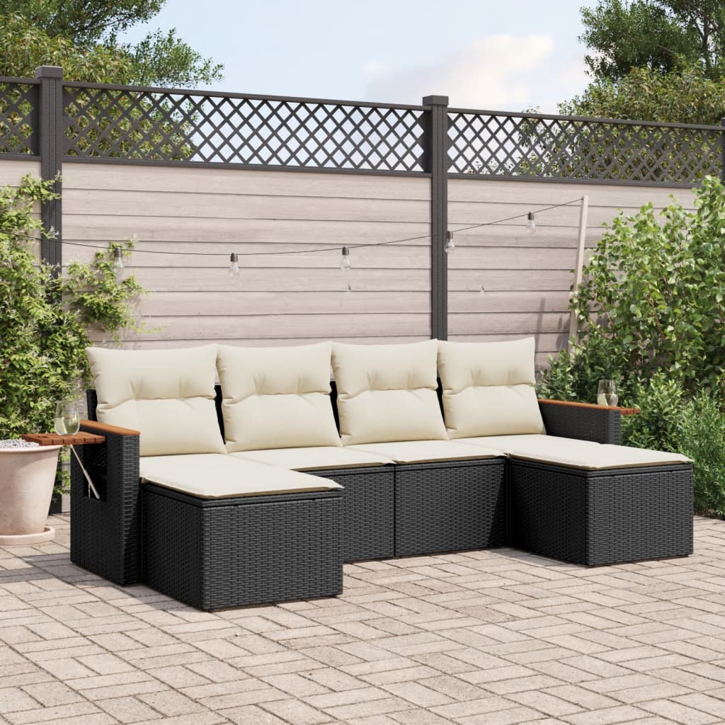 6 Piece Garden Sofa Set with Cushions Black Poly Rattan