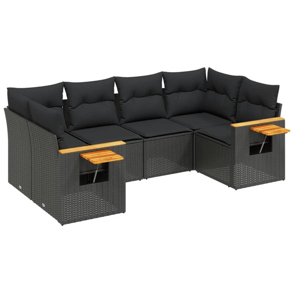 6 Piece Garden Sofa Set with Cushions Black Poly Rattan