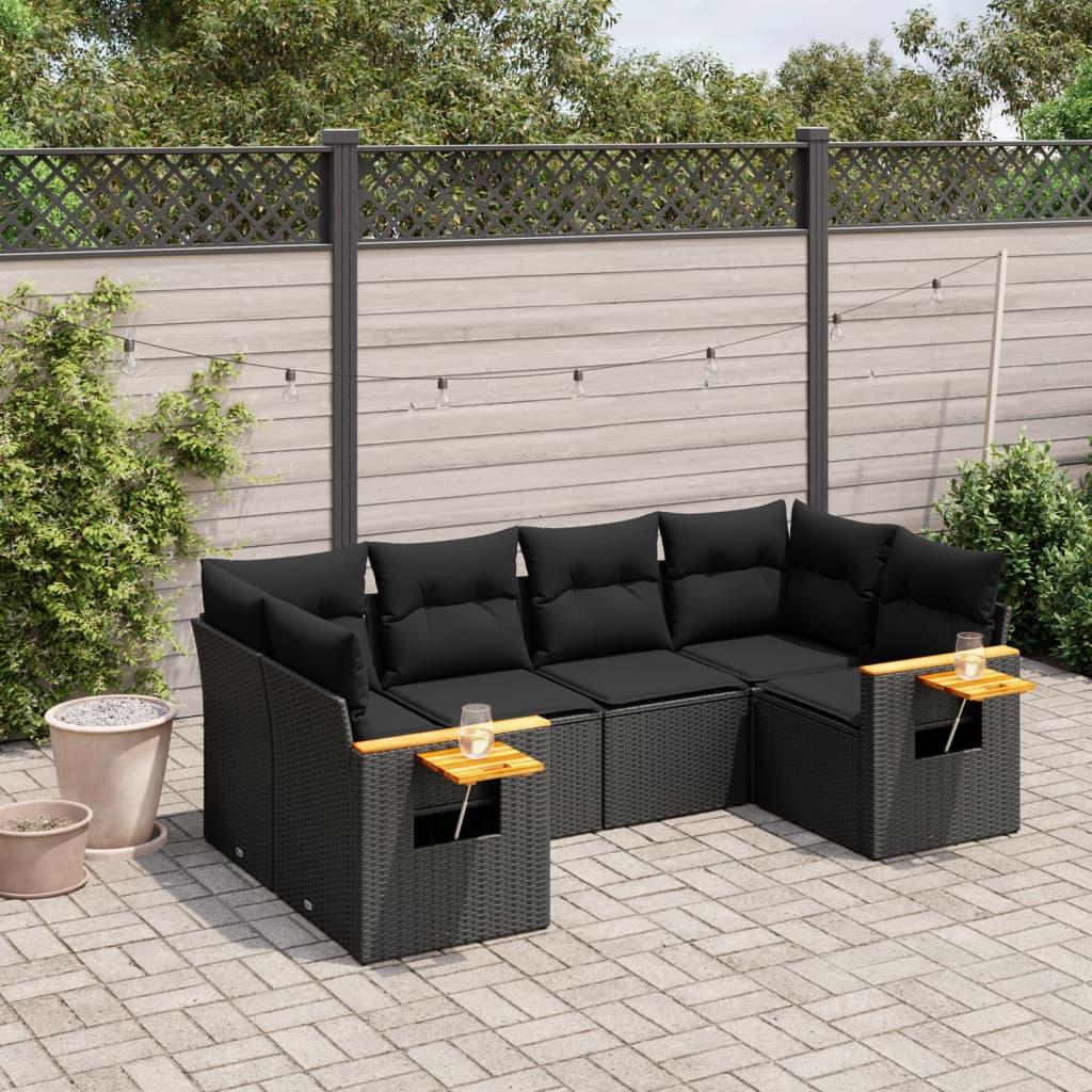 6 Piece Garden Sofa Set with Cushions Black Poly Rattan