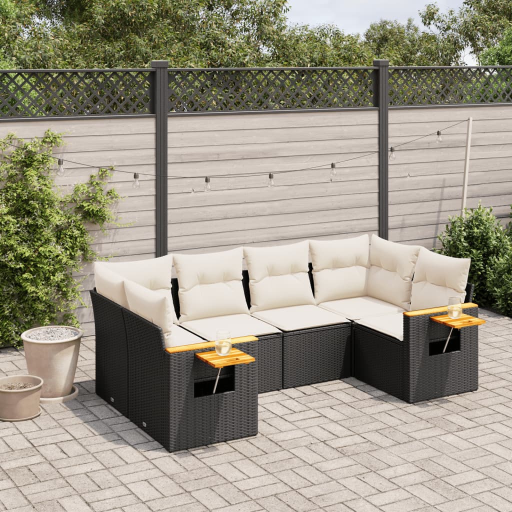 6 Piece Garden Sofa Set with Cushions Black Poly Rattan