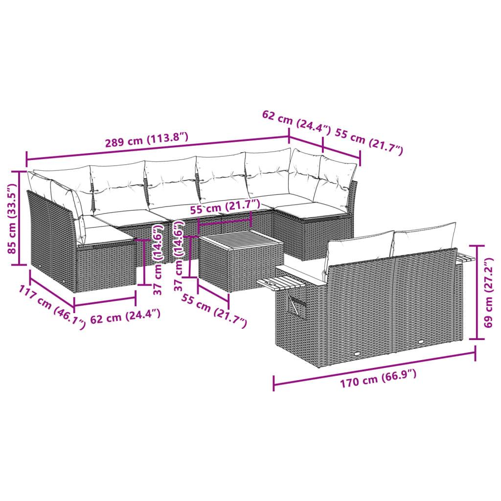 10 Piece Garden Sofa Set with Cushions Grey Poly Rattan