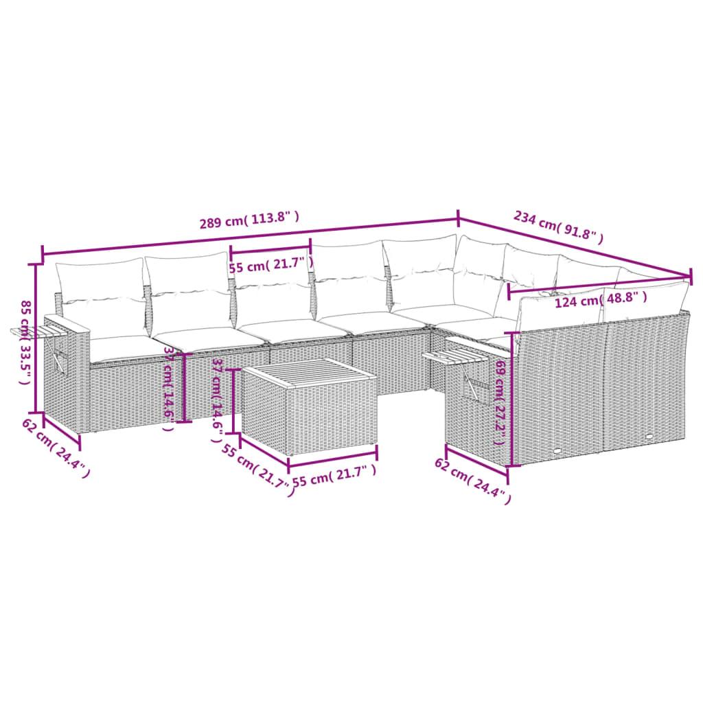 10 Piece Garden Sofa Set with Cushions Black Poly Rattan